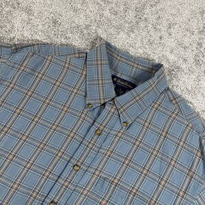 Brooks‎ Brothers Dress Shirt Mens Extra Large Cotton Wool Plaid Button Down Blue